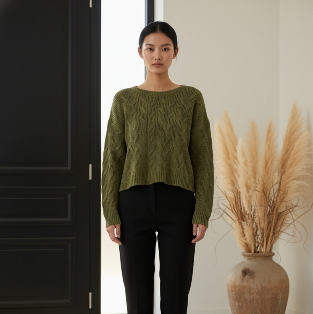 C&C California Olive Cable Knit Sweater
